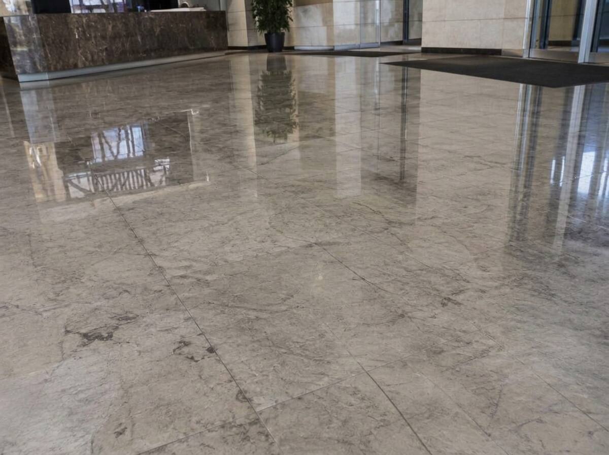 Polished marble floor after professional floor restoration