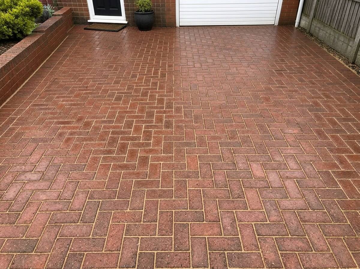 Clean block paving after commercial jet washing